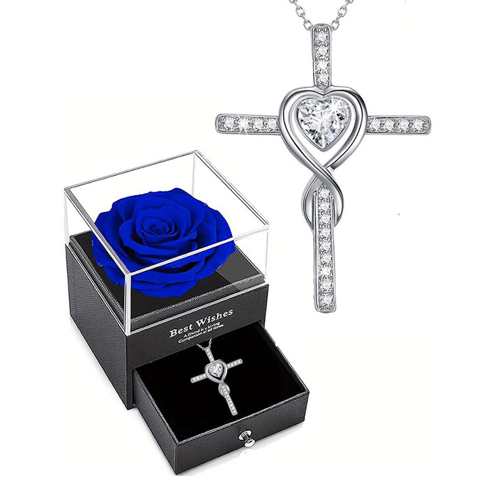 Infinity Heart Diamond Necklace, 3 Gem Color Preserved Rose Gift Box Set