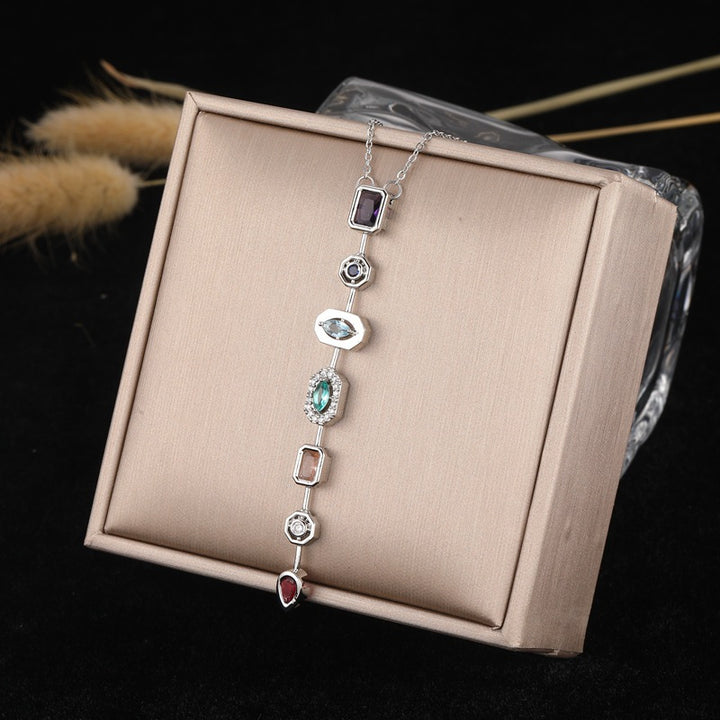 Multi-Color Diamond Drop Y-Shaped Adjustable Necklace (Delicate Pendant)