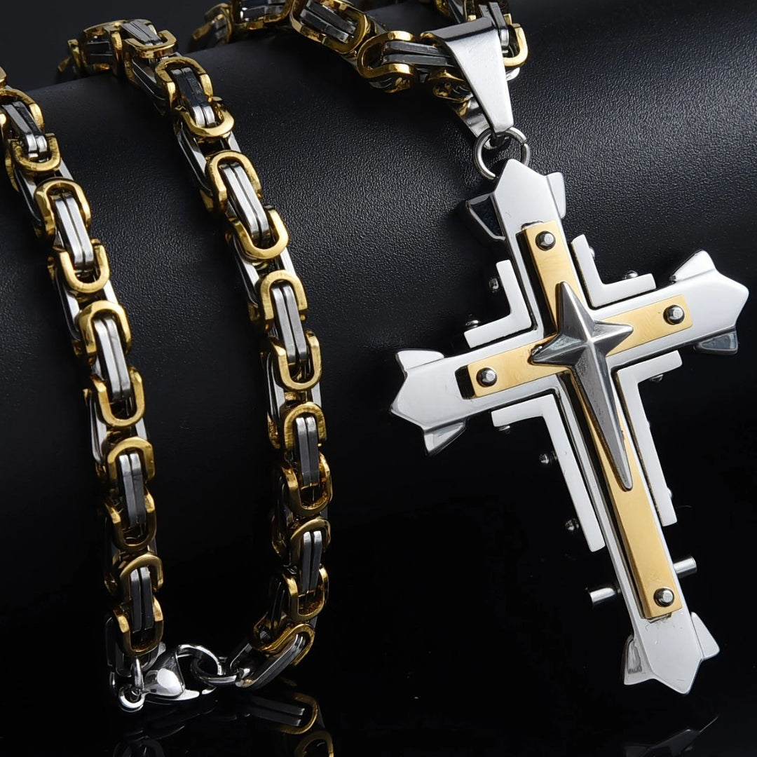 Punk Style Emperor Chain Cross Pendant Necklace (3 Colors Edgy Men's Statement Jewelry)