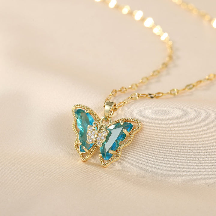 Double Layer Gem Butterfly Necklace Set (Light Luxury Niche Sweet & Cool Necklace)