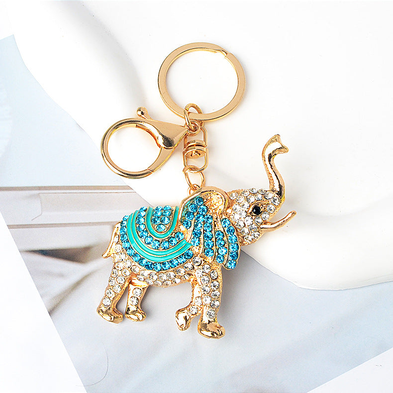 Rhinestone‑Encrusted 3D Elephant Keychain Charm, Multi‑Color Options