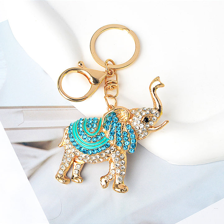 Rhinestone‑Encrusted 3D Elephant Keychain Charm, Multi‑Color Options