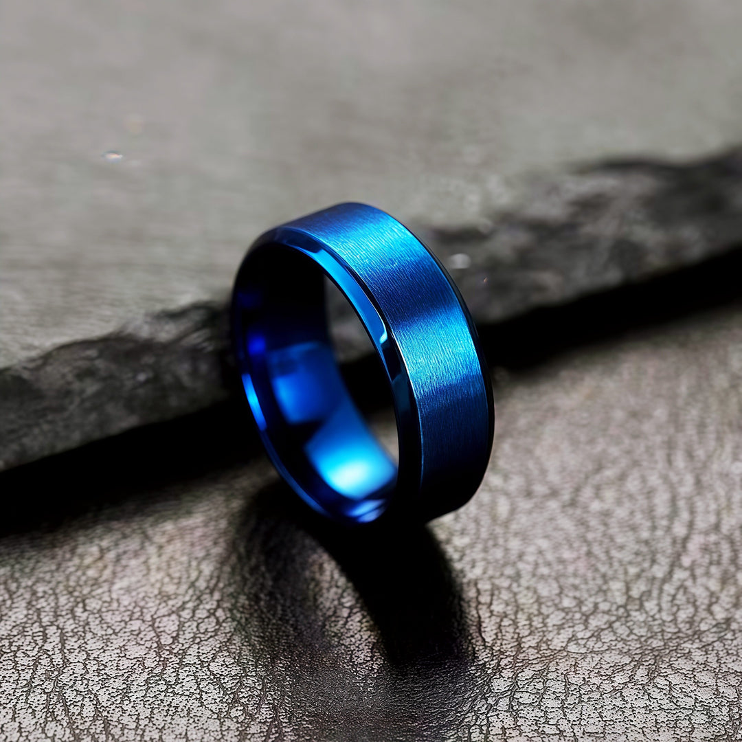 8mm Brushed Beveled Titanium Steel Band Ring, Multi-Color Minimalist Unisex Plain Ring for Men & Women