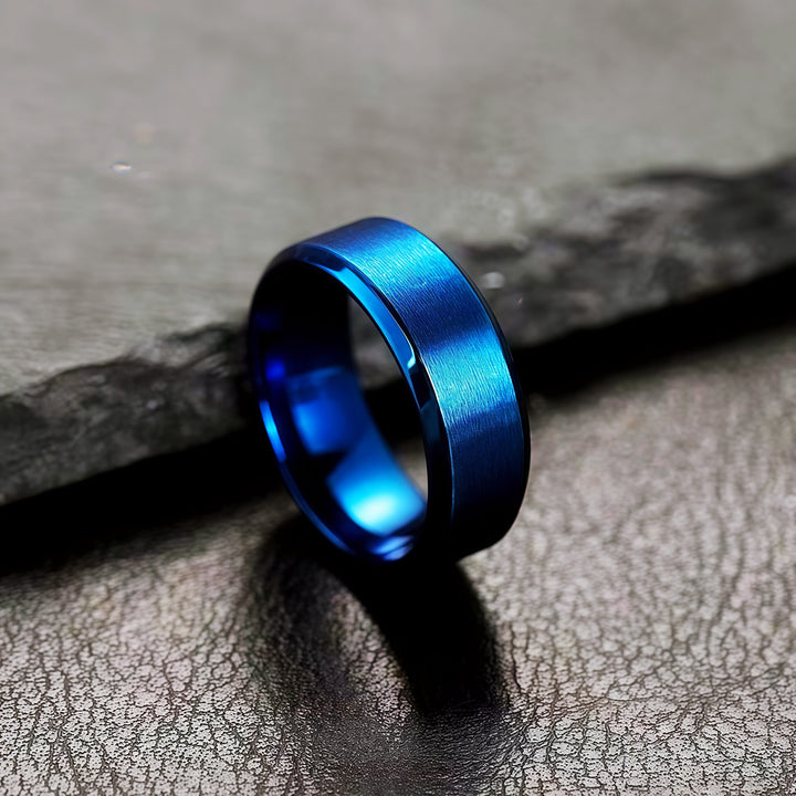 8mm Brushed Beveled Titanium Steel Band Ring, Multi-Color Minimalist Unisex Plain Ring for Men & Women