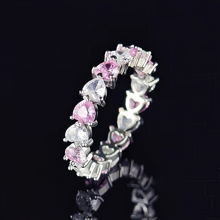 Full‑Eternity Heart‑Cut Band Ring, Multi‑Color & Metal‑Tone Options