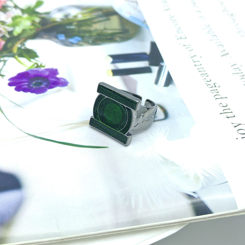 Geometric Green Enamel Open Ring