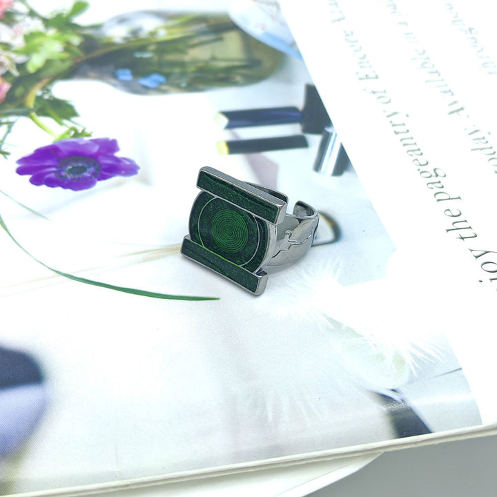 Geometric Green Enamel Open Ring