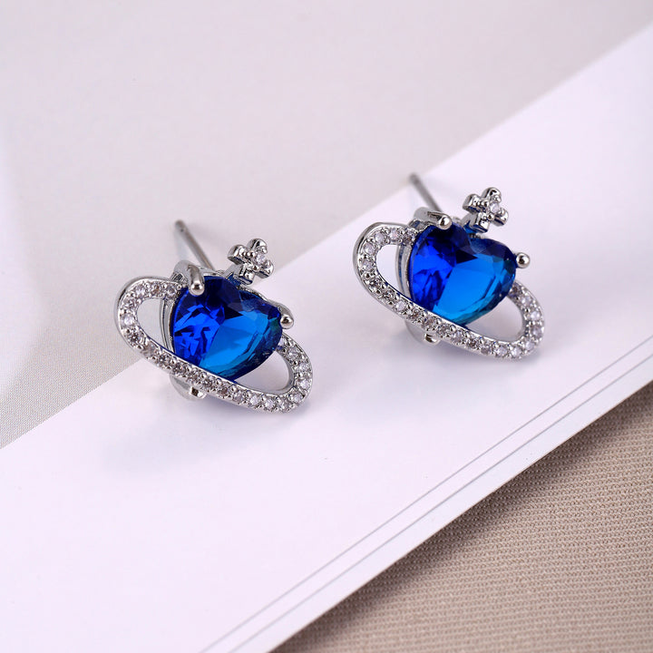 Heart Planet Gemstone Stud Set (Light Luxury Niche Sweet & Cool Earrings)