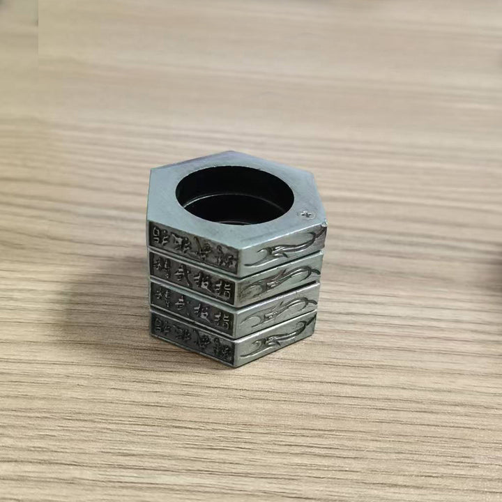 Hexagon Multi-Layer Rotatable Carved Thumb Ring, Titanium Steel Vintage Spinning Men Band, Self Defense Ring