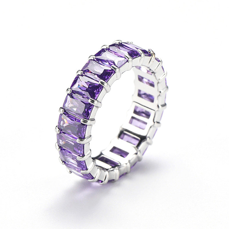 Multi-Color Baguette Diamond Full Eternity S925 Silver Ring