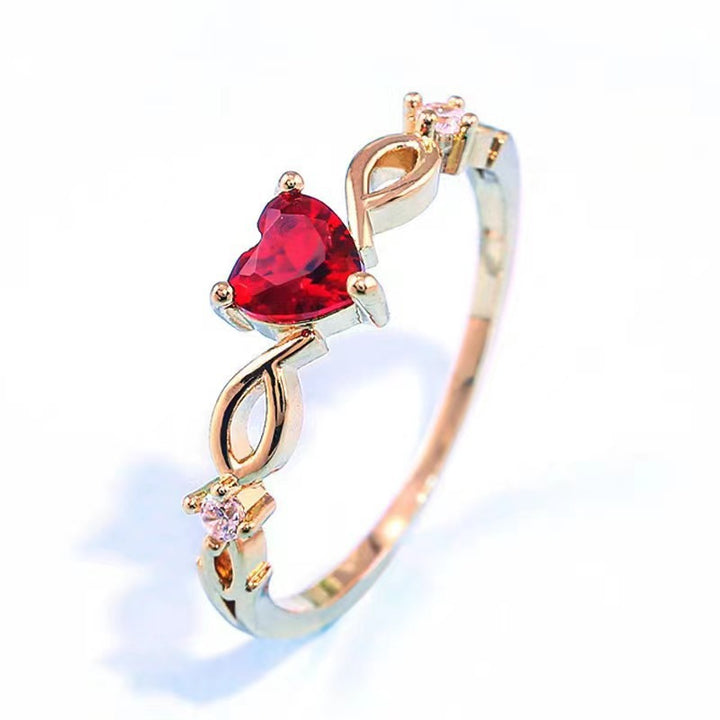Infinity Symbol Heart Colored Diamond Thin Ring, Gold & Silver Light Luxury Love Stone Band