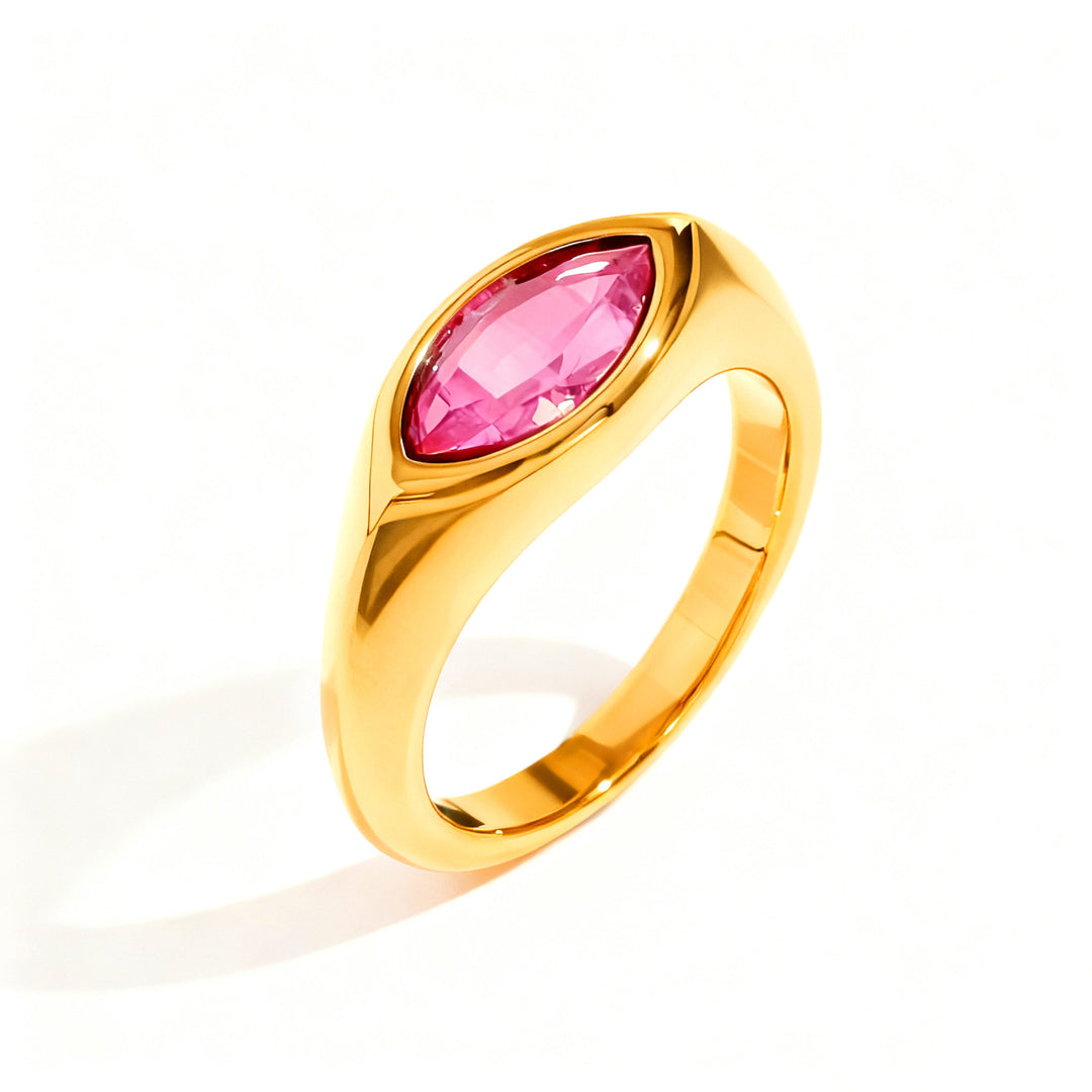 Marquise‑Cut Colored Gemstone Bezel‑Set Wide‑Band Gold‑Plated S925 Sterling Silver Ring, Multi‑Colors Available