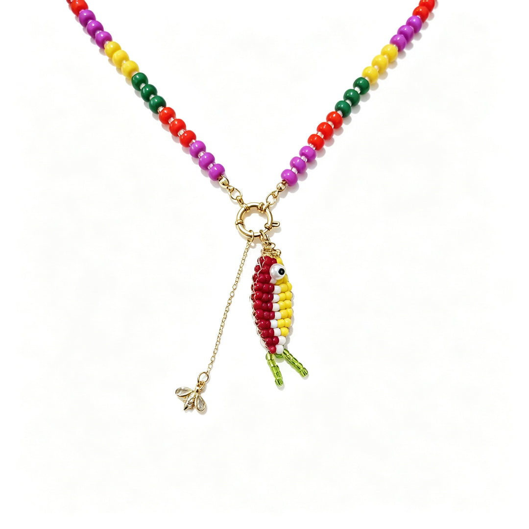 Cute Beaded Fish Pendant Necklace, 4 Colors Hand-Woven Colorful Bead Chain Niche Playful Jewelry
