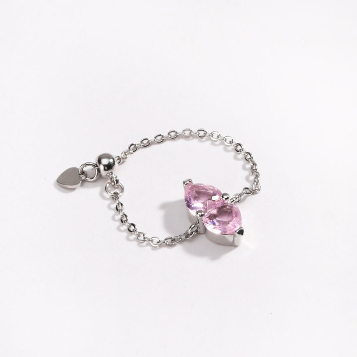 Two Hearts Joined Diamond Adjustable Chain Ring (Multi-Color Delicate Statement Band)