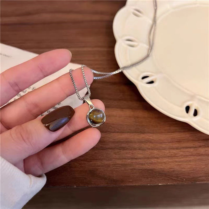 S925 Silver Scalloped Round‑Stone Choker Necklace, Multi‑Gem Pendant