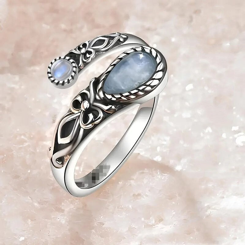 S925 Silver Celtic Knot Black Onyx Open Ring (Vintage Retro Statement Band)