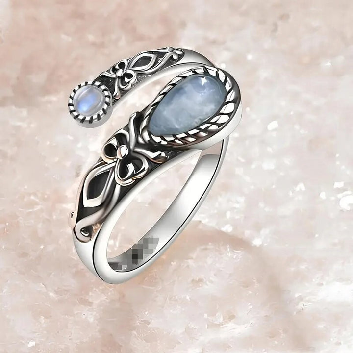 S925 Silver Celtic Knot Black Onyx Open Ring (Vintage Retro Statement Band)