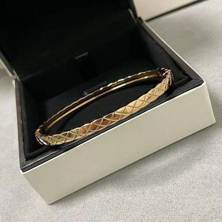 Diamond Lattice Snap Thin Bangle, Gold & Silver No/Half/Full Diamond Light Luxury Slim Bracelet