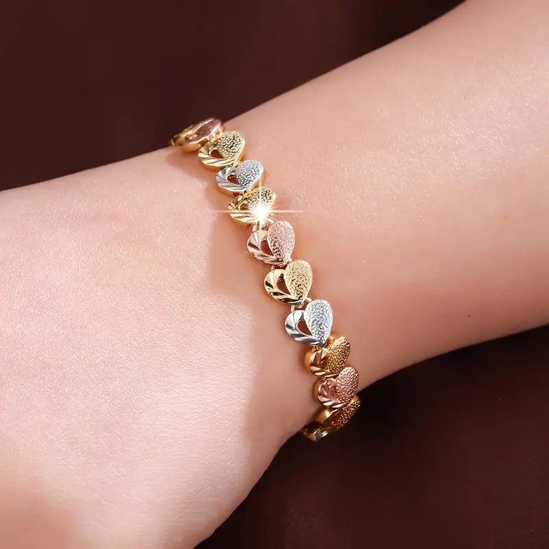 Textured Heart Link Bracelet, 3 Colors Hollow Love Chain for Women