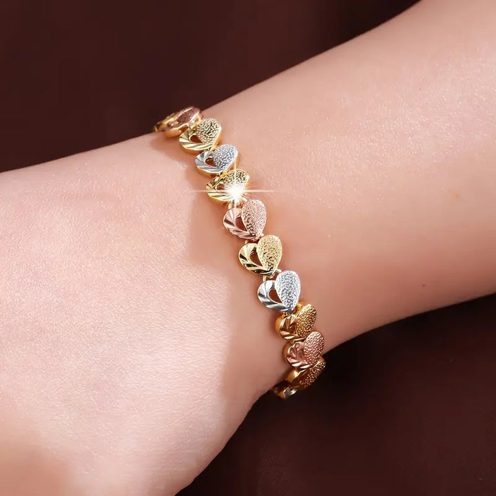 Textured Heart Link Bracelet, 3 Colors Hollow Love Chain for Women