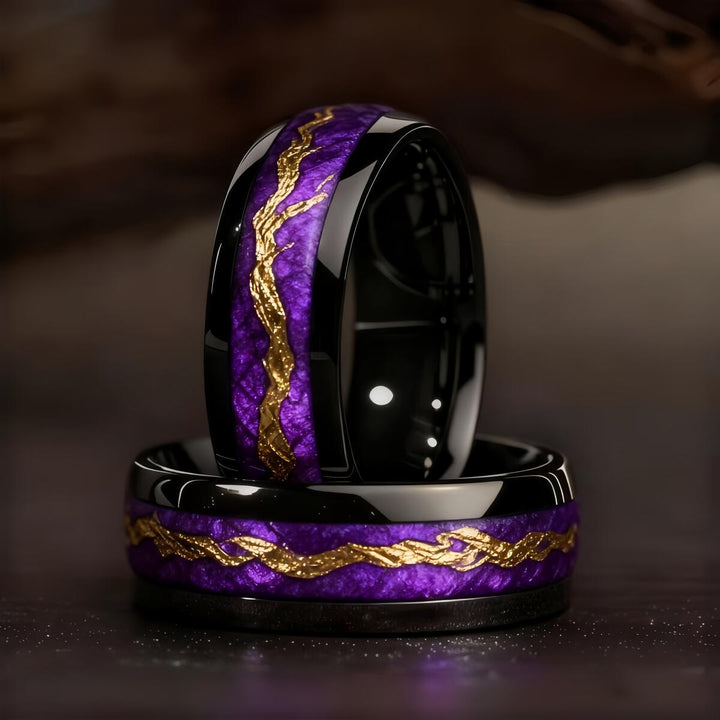 Multi-style Inlaid Texture Tungsten Steel Ring, Vintage Wood Grain & Mineral Crushed Stone Inlay Men's Band, Couple Rings