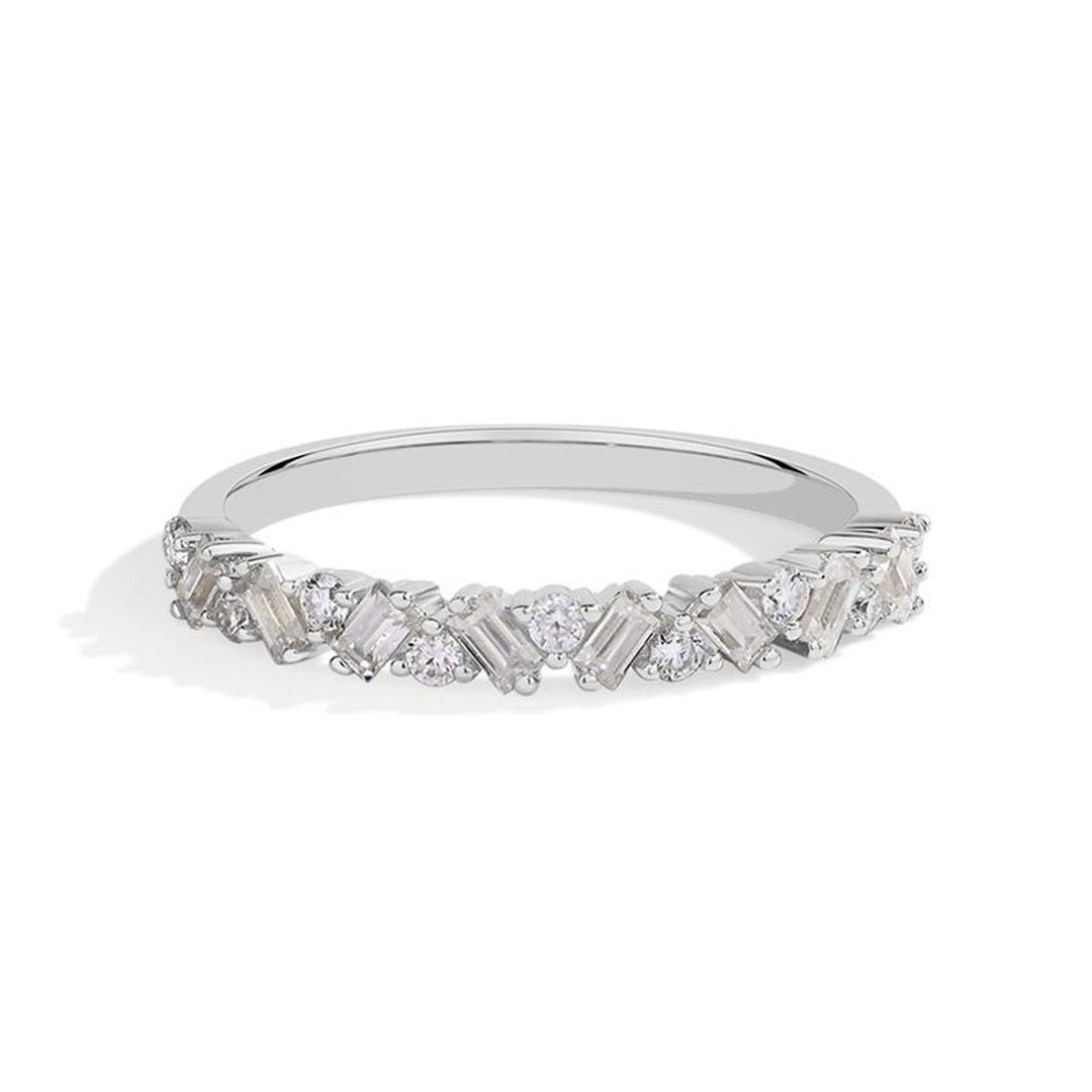 Marquise Twisted Engagement Ring Set, Vine Twist Main Ring & Baguette Eternity Band 2Pcs Stacking Wedding Rings Gold Silver Bridal Jewelry