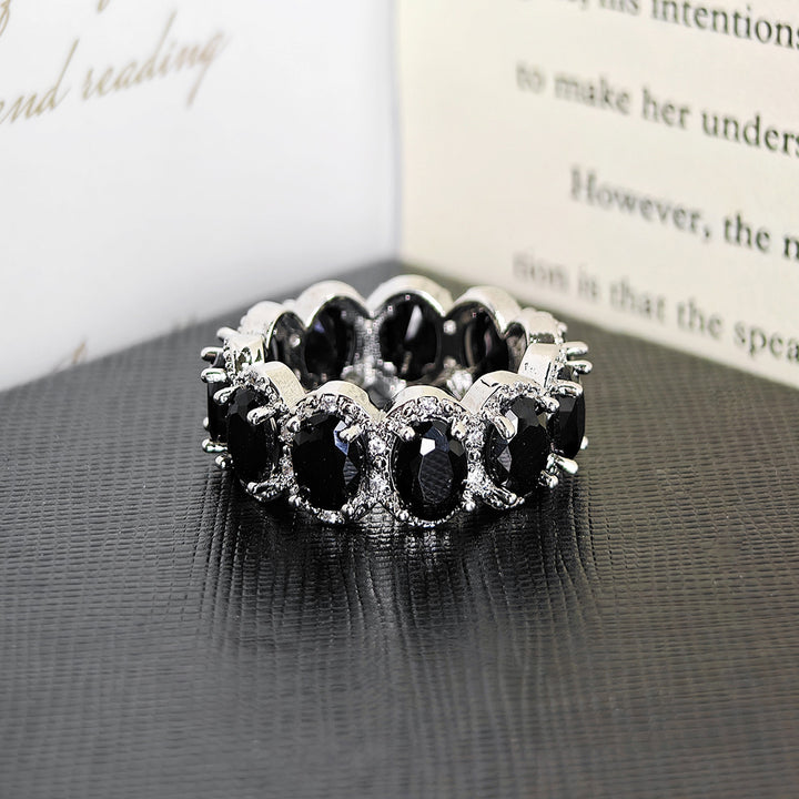 Multi‑color Option Full Eternity Oval Diamond Ring, S925 Silver Closed‑Band Luxury Banquet Ring