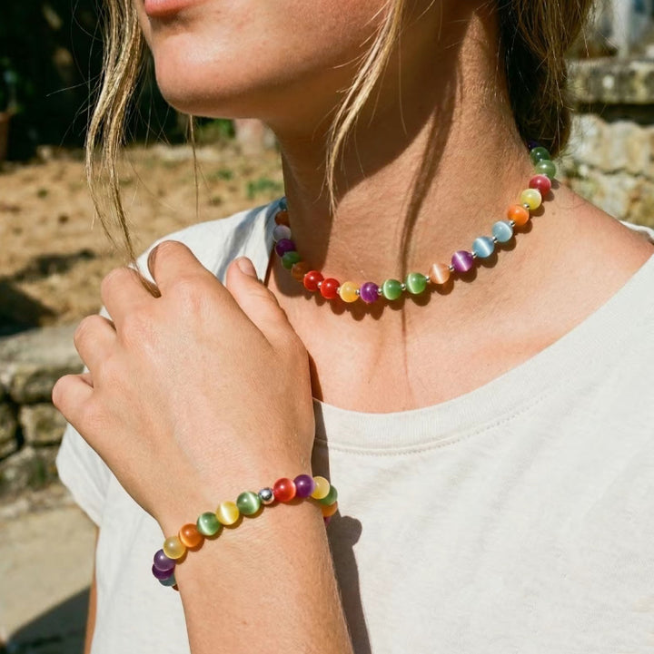 Dopamine Color-Shifting Beaded Jewelry Set (Necklace/Bracelet/Anklet Options, Vacation Style)