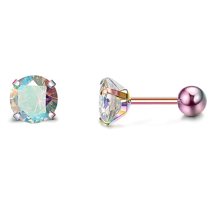 4-Prong Round Diamond Threaded Stud Earrings, Multi-color S925 Silver Cartilage Piercing Jewelry