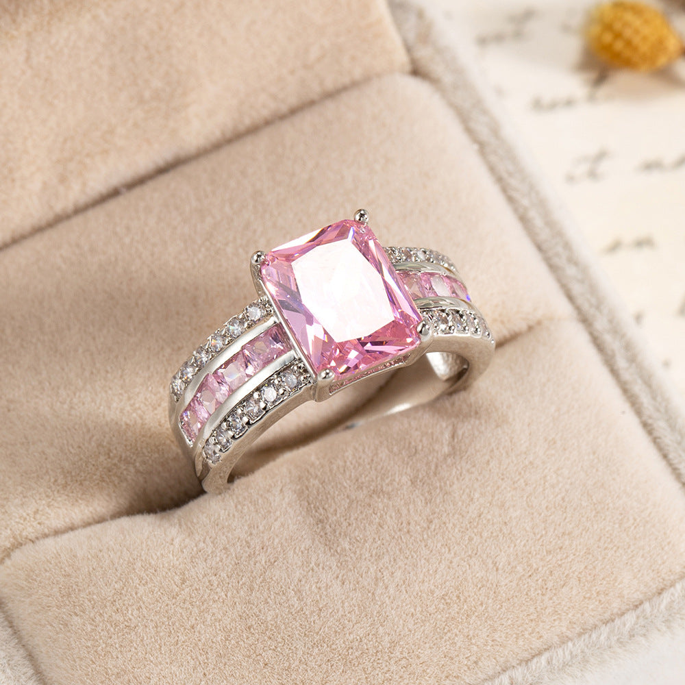 Square Cushion Gemstone Pavé Ring (Luxury Vintage Glam Band)