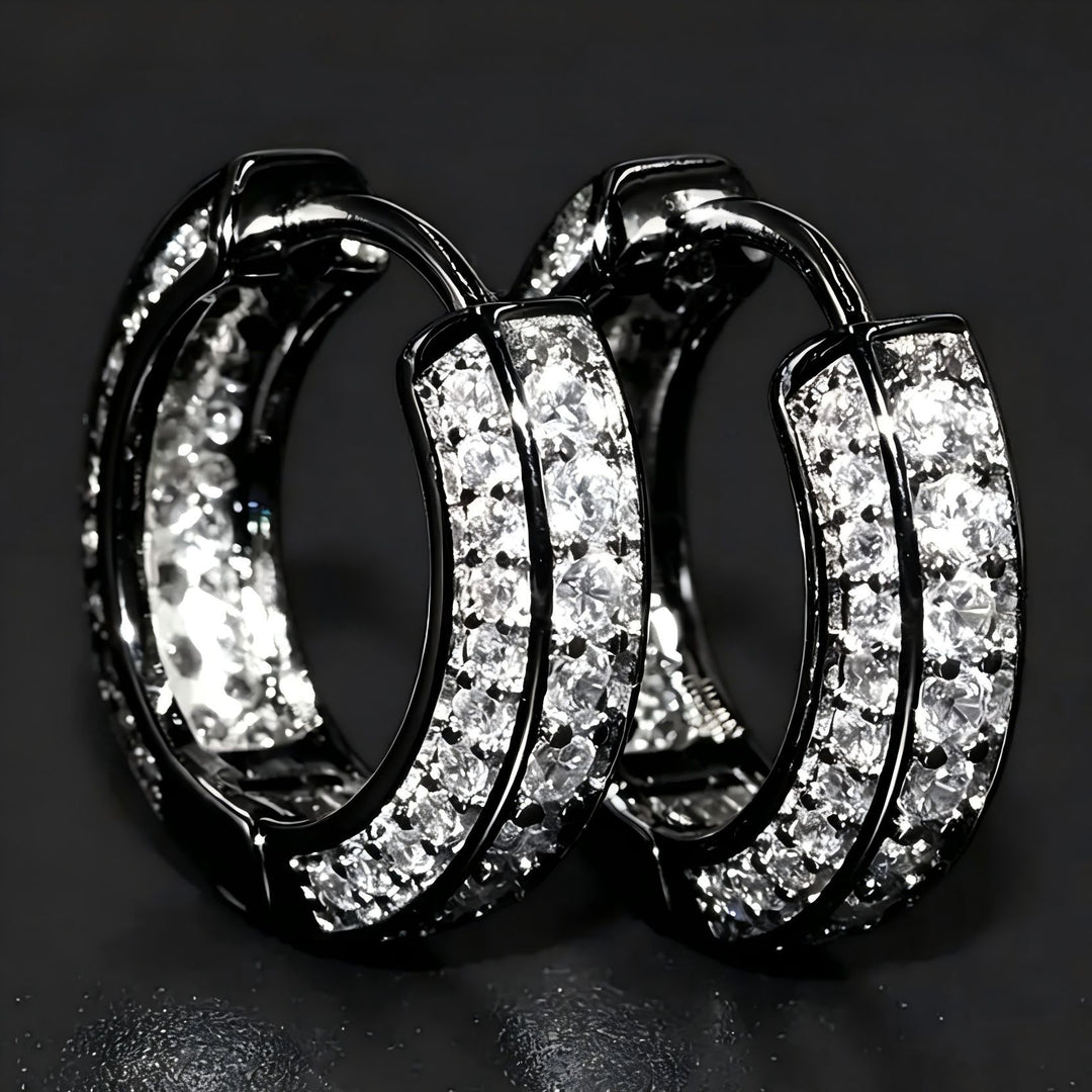 Double‑Row Pave‑Set Wide Huggie Hoop Earrings, 4‑Color Options