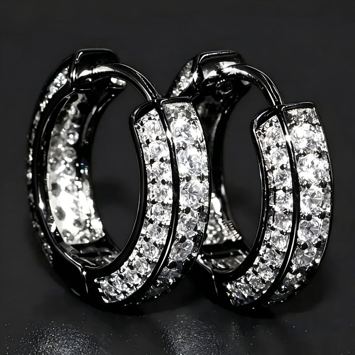 Double‑Row Pave‑Set Wide Huggie Hoop Earrings, 4‑Color Options