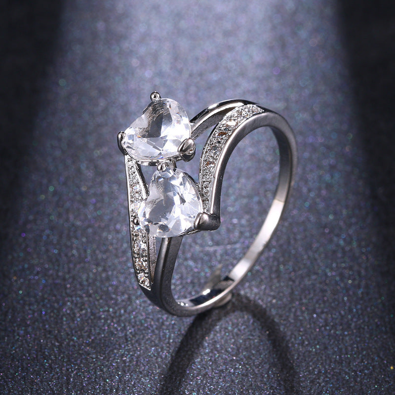 Twin‑Heart Criss‑Cross Diamond Ring For Women, Multiple‑Color Options