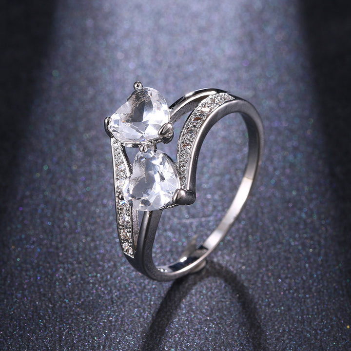 Twin‑Heart Criss‑Cross Diamond Ring For Women, Multiple‑Color Options