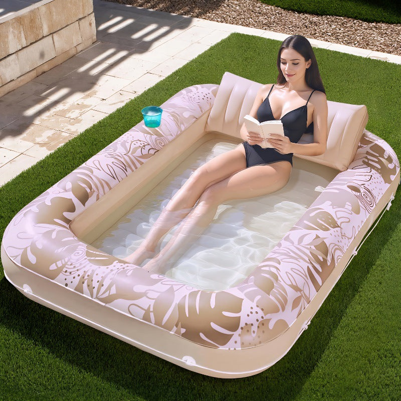 Tropical Print Inflatable Water Bed Float, 4 Colors Semi-submerged Pool Lounge