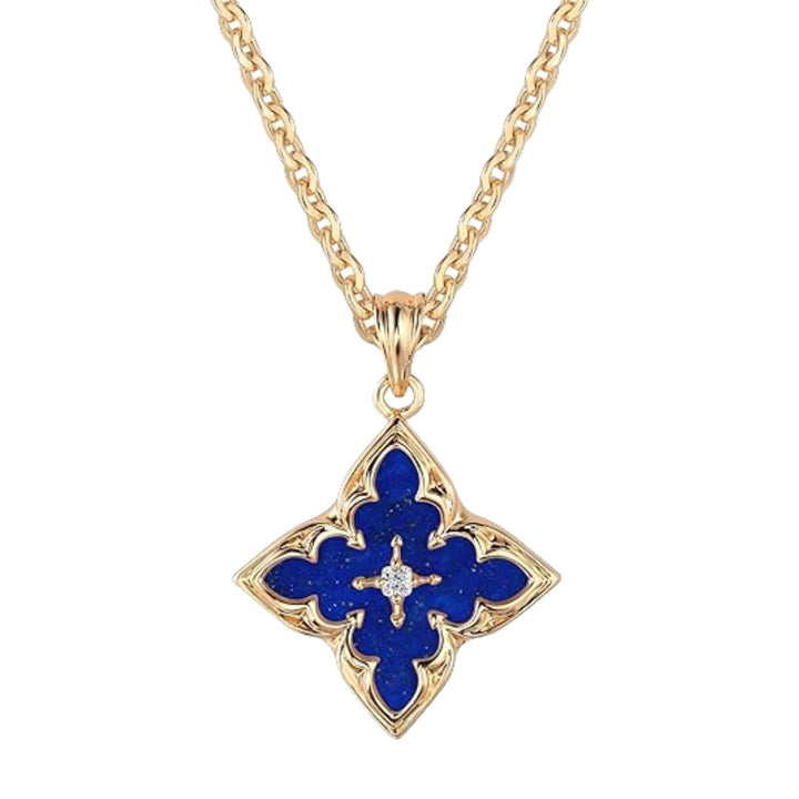 Vintage Four-Leaf Clover Gemstone Necklace, S925 Sterling Silver Multi-Stone Rhombus Pendant Jewelry