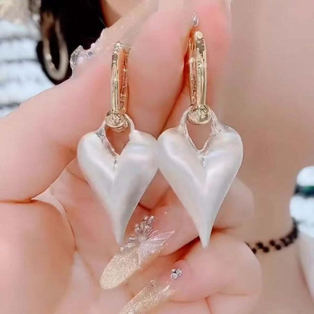 Multi-color Pointed Heart Huggie Earrings, Retro 3D Heart S925 Silver Ear Hoops