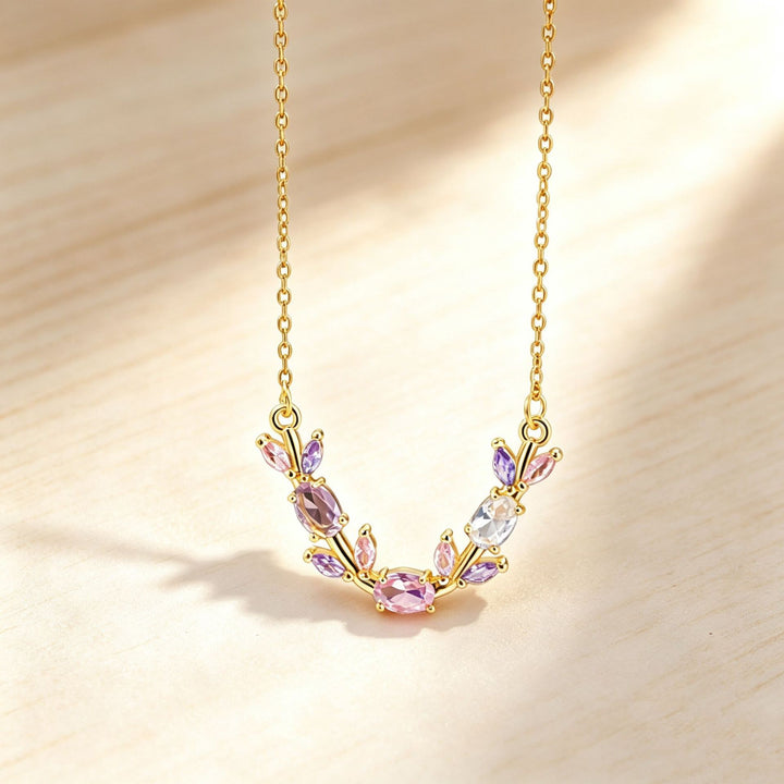V‑Shaped Leaf‑Branch Color Diamond Choker Necklace, Multiple‑Colors Available