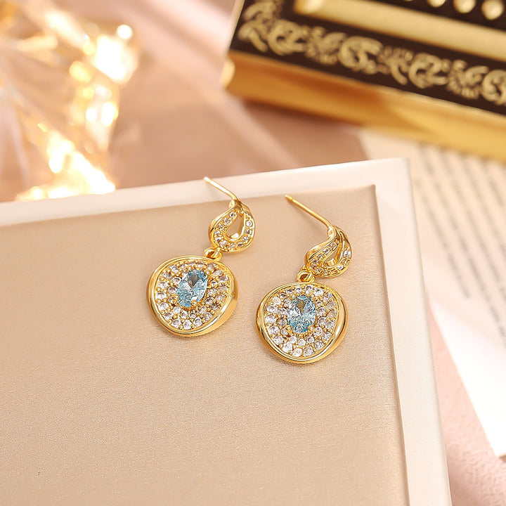 S925 Silver Vintage Round Gem Jewelry Set, Oval Center Stone Pendent Necklace & Drop Earring Set
