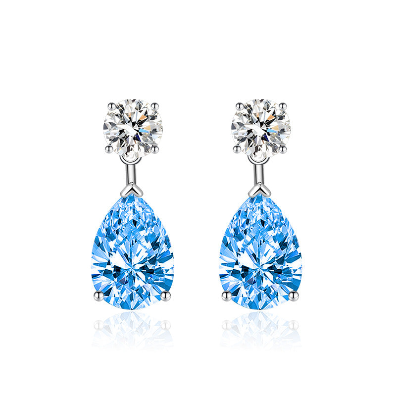 Two-Stone Teardrop Drop Hoop Earrings, 4 Colors Luxury Pear Cut Diamond Dangle Jewelry