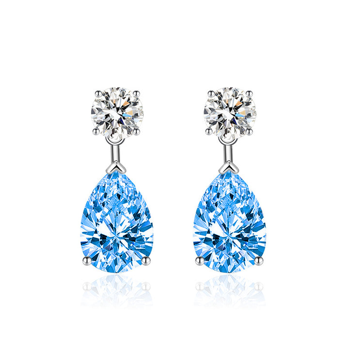 Two-Stone Teardrop Drop Hoop Earrings, 4 Colors Luxury Pear Cut Diamond Dangle Jewelry
