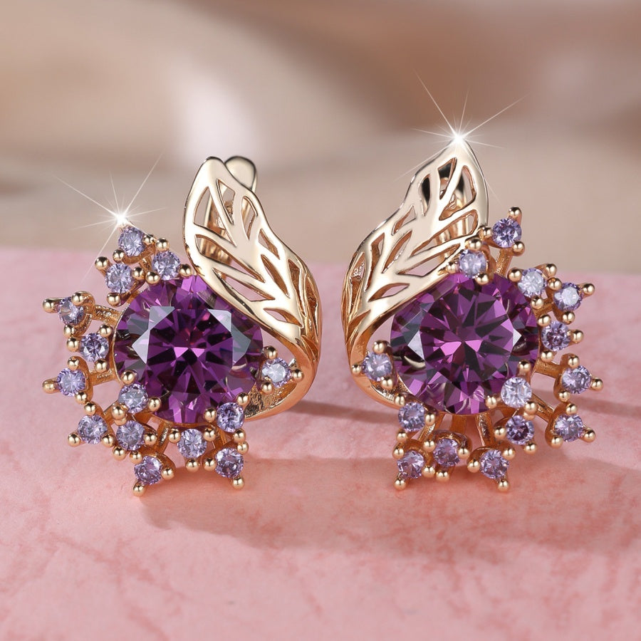 Leaf Openwork Halo Gemstone Stud Earrings (5 Colors Delicate Luxury Statement Earrings)