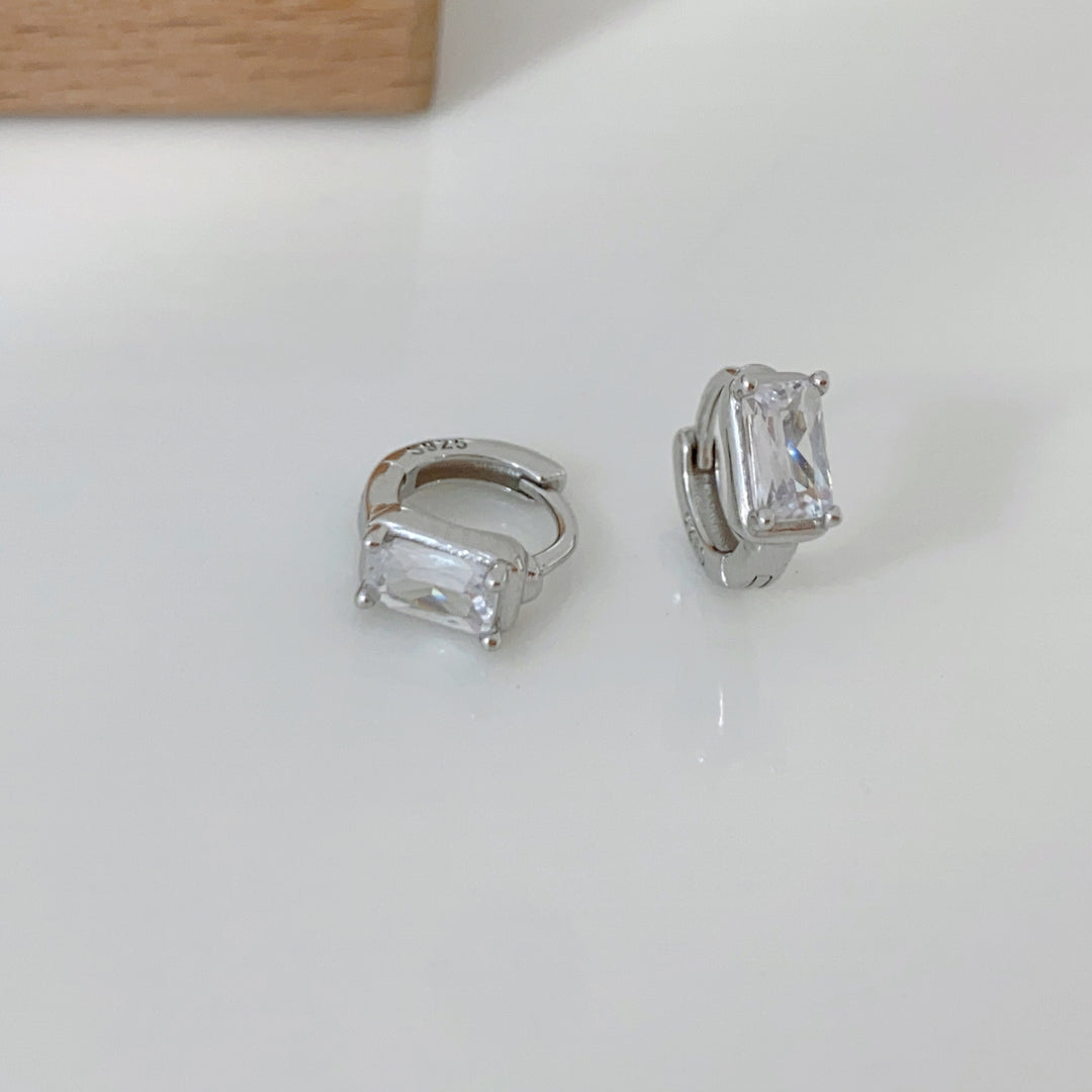 Teardrop & Rectangle Single Diamond Mini Hoop Earrings, Pear/Emerald Cut Diamond Small Click Hoops Gold Silver Dainty Daily Jewelry