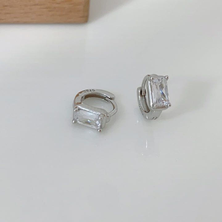 Teardrop & Rectangle Single Diamond Mini Hoop Earrings, Pear/Emerald Cut Diamond Small Click Hoops Gold Silver Dainty Daily Jewelry