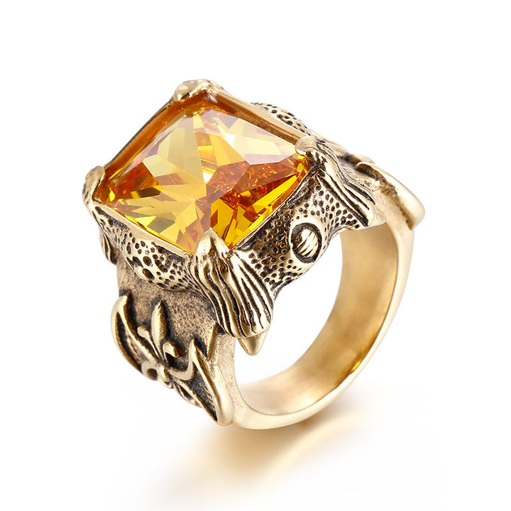 Vintage Embossed Square Stone Ring (Men's Dark Luxury Style)