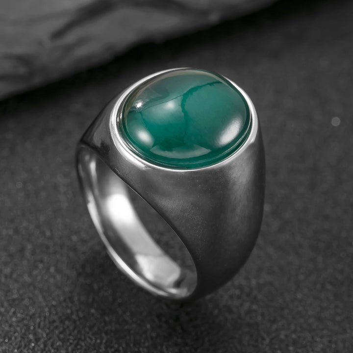 Cat's Eye Stone/Jade Wide Band Ring (Men's Vintage Texture Style)