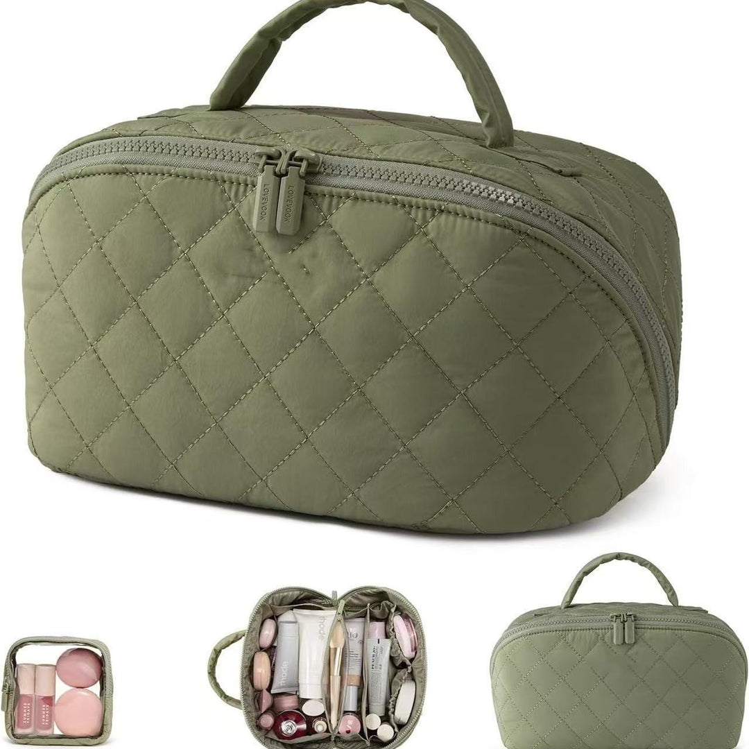Quilted Grid Portable Large-Capacity Cosmetic Bag (Soft Pink Light Luxury Style Series)