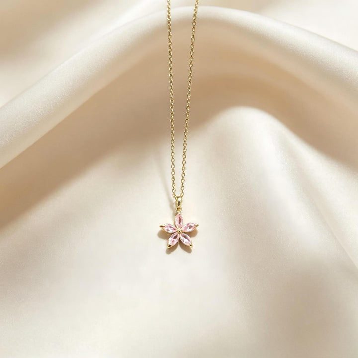 Marquise Diamond 5-Petal Flower Collarbone Necklace, Multi-color Dainty Floral Chain, Gold & Silver Two-Tone Elegant Ladies Jewelry