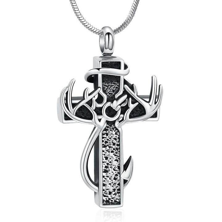 Antler Cross Memorial Pendant for Men – Pet Ashes Keepsake Necklace