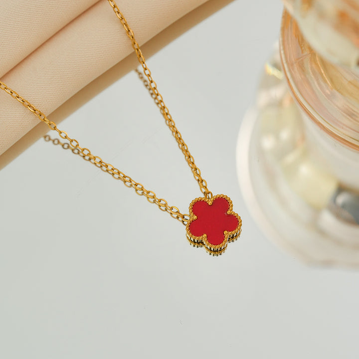Double-sided five-leaf clover necklace - Women's multi-colored mother-of-pearl and agate lucky pendant clavicle chain